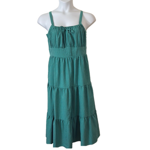 INC International Concepts Green Ruched Tiered Midi Sundress SKI0136